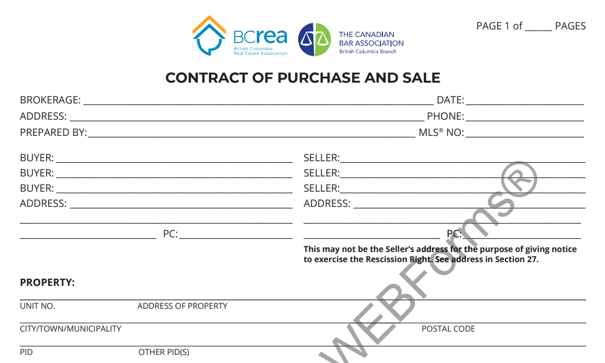 purchase contract sample mortgage bc