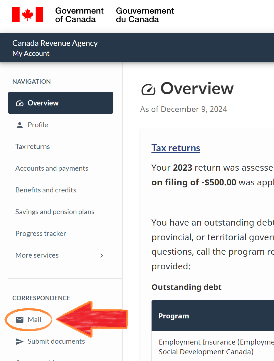 were to find mail CRA