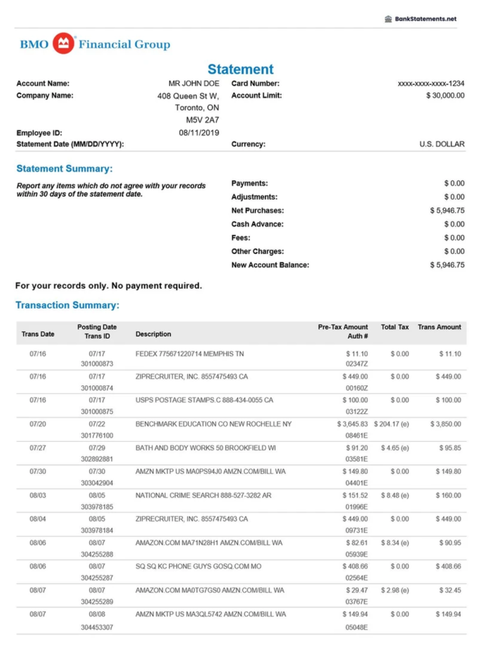 bank statemen mortgage sample canada