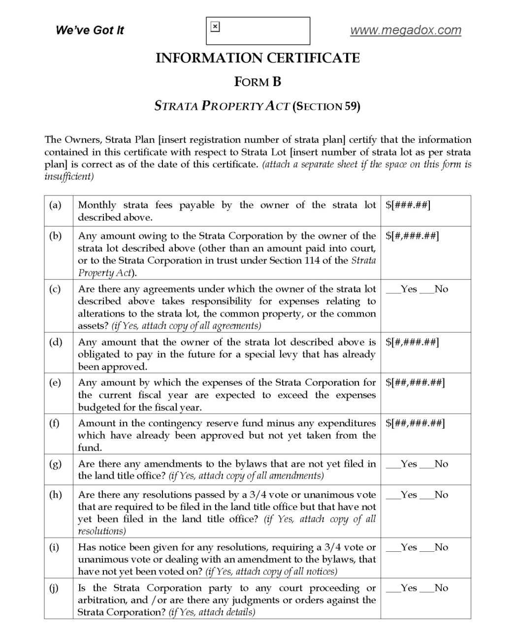 strata form b sample mortgage canada